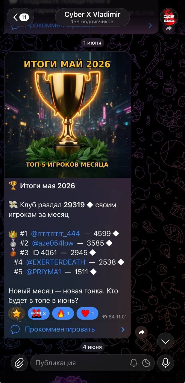 Итоги месяца автоматом в канал