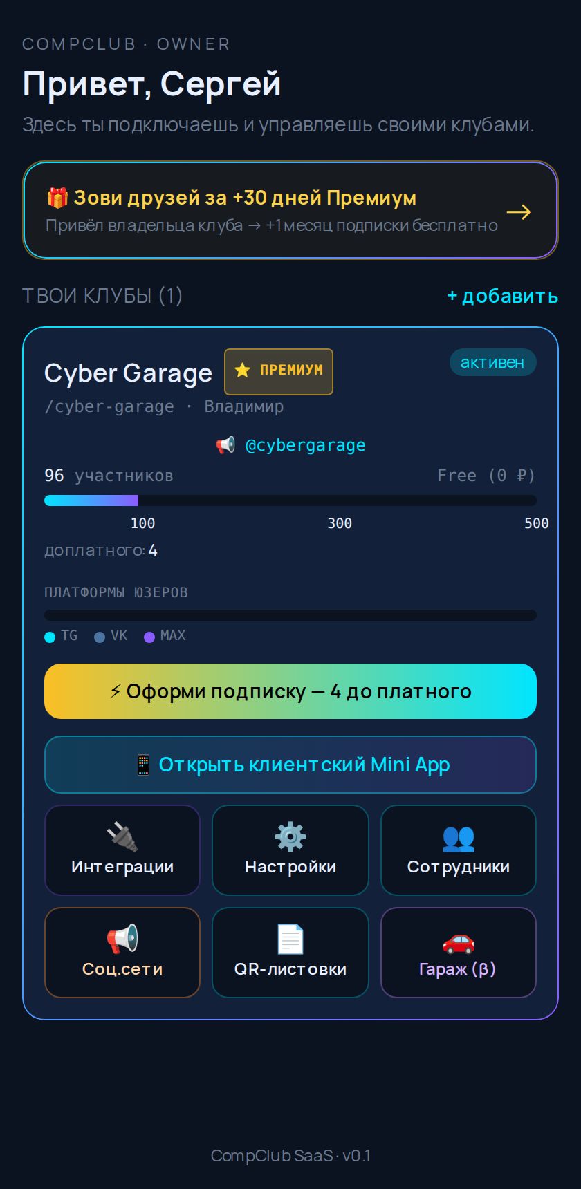 Owner Dashboard в Mini App