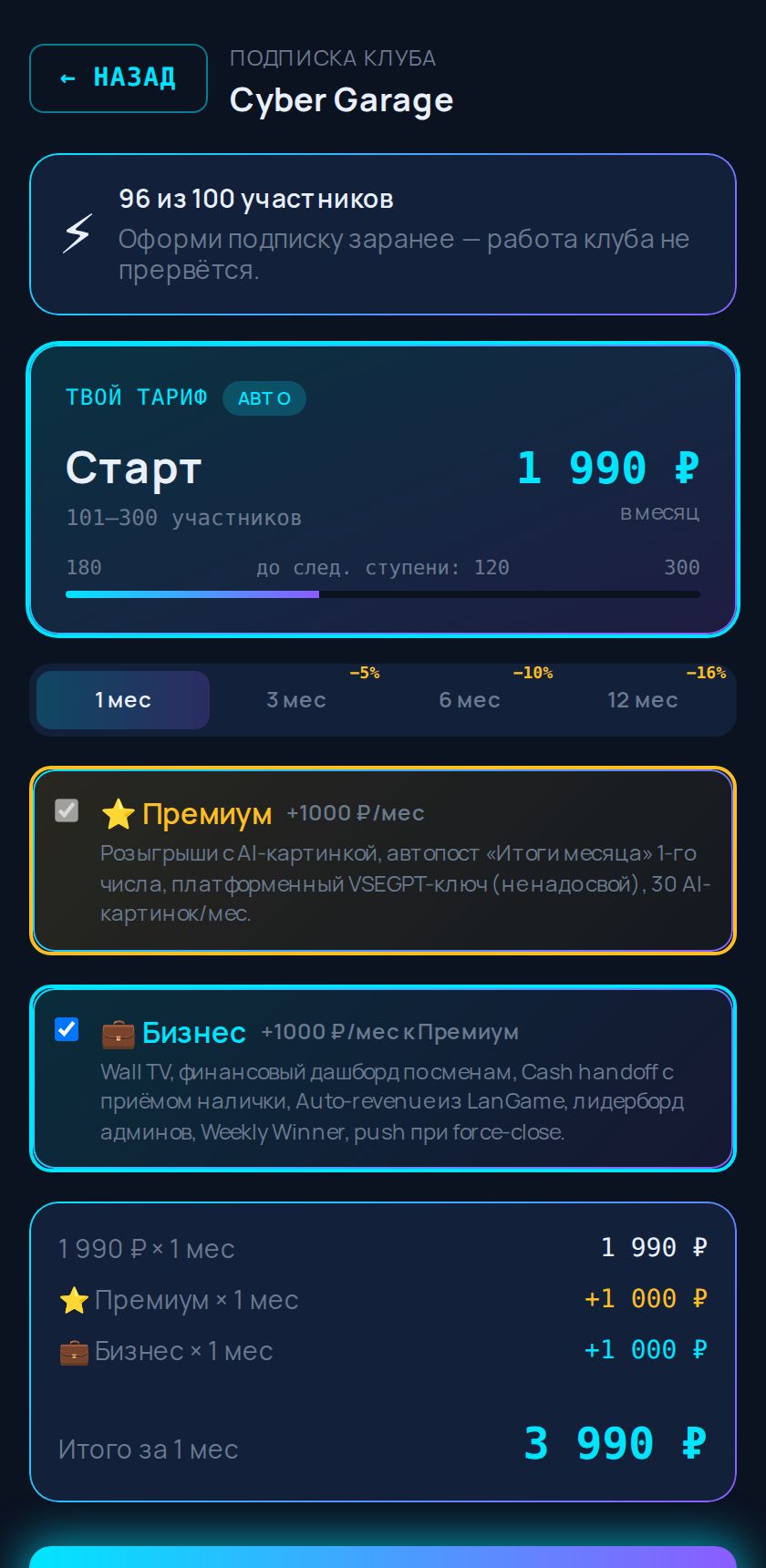 Тарифы CompClub